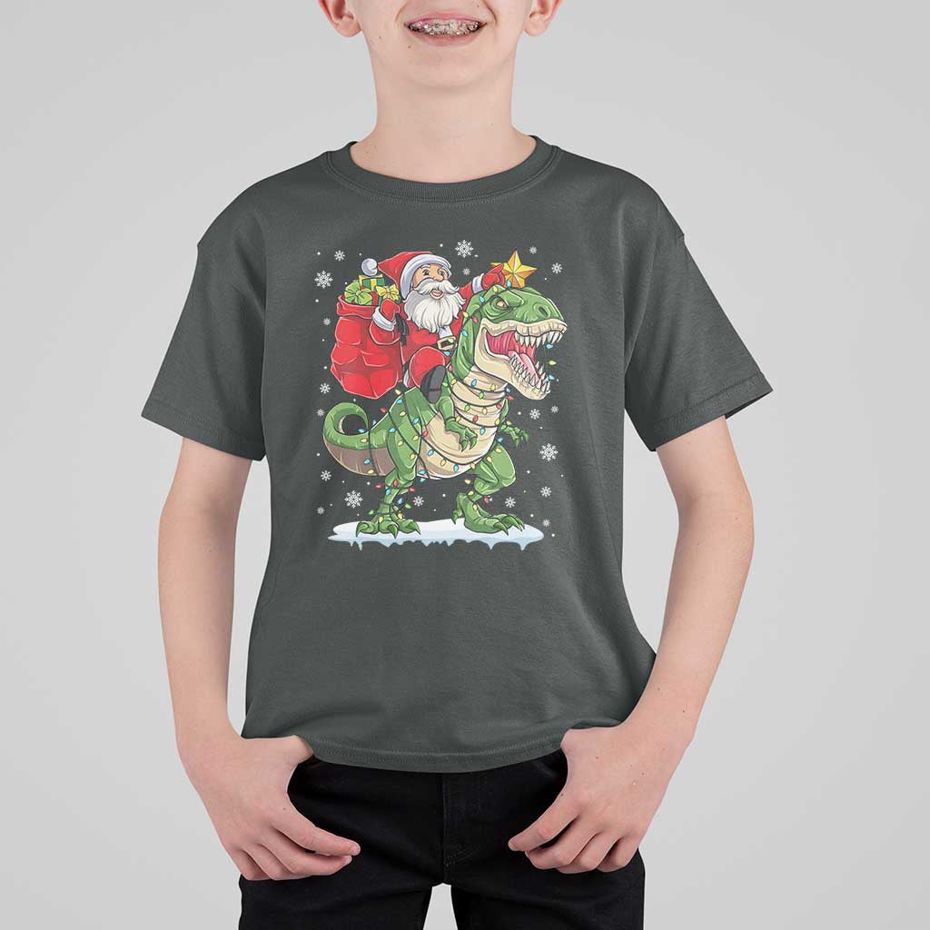 Funny Dinosaur Christmas Santa Claus Riding Dino T Shirt For Kid - Wonder Print Shop