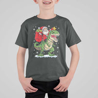 Funny Dinosaur Christmas Santa Claus Riding Dino T Shirt For Kid - Wonder Print Shop