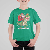 Funny Dinosaur Christmas Santa Claus Riding Dino T Shirt For Kid - Wonder Print Shop