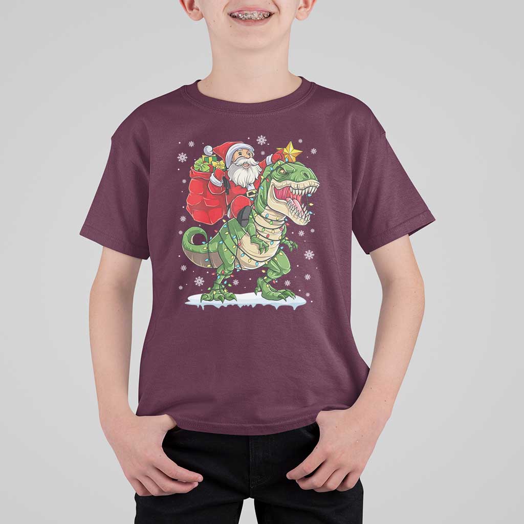 Funny Dinosaur Christmas Santa Claus Riding Dino T Shirt For Kid - Wonder Print Shop