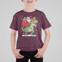 Funny Dinosaur Christmas Santa Claus Riding Dino T Shirt For Kid - Wonder Print Shop