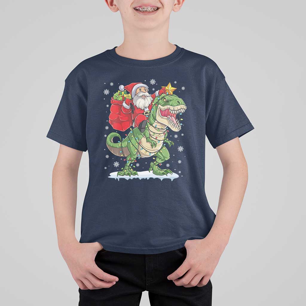 Funny Dinosaur Christmas Santa Claus Riding Dino T Shirt For Kid - Wonder Print Shop