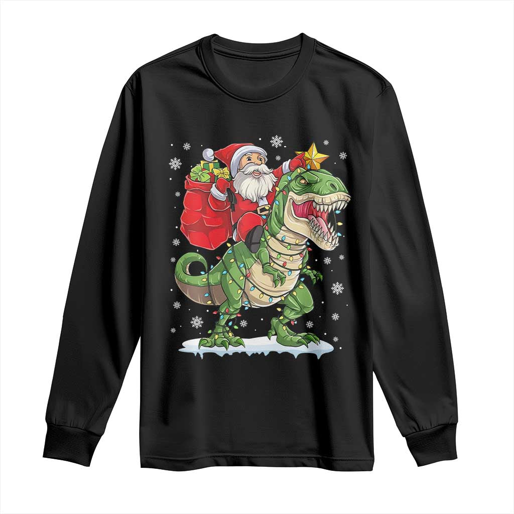 Funny Dinosaur Christmas Santa Claus Riding Dino Long Sleeve Shirt - Wonder Print Shop