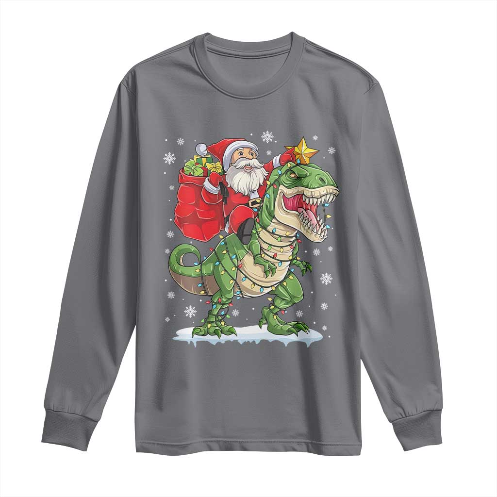 Funny Dinosaur Christmas Santa Claus Riding Dino Long Sleeve Shirt - Wonder Print Shop