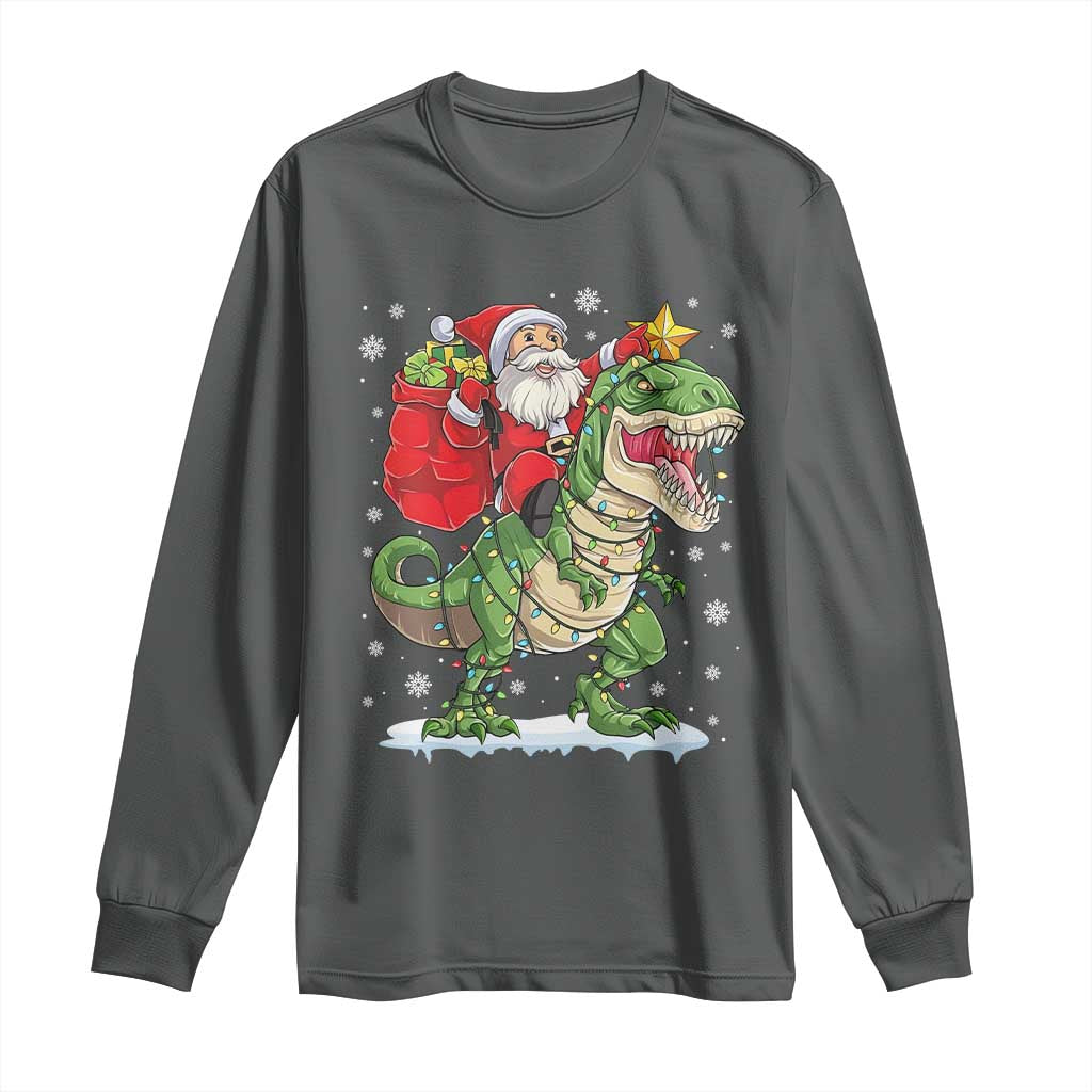 Funny Dinosaur Christmas Santa Claus Riding Dino Long Sleeve Shirt - Wonder Print Shop