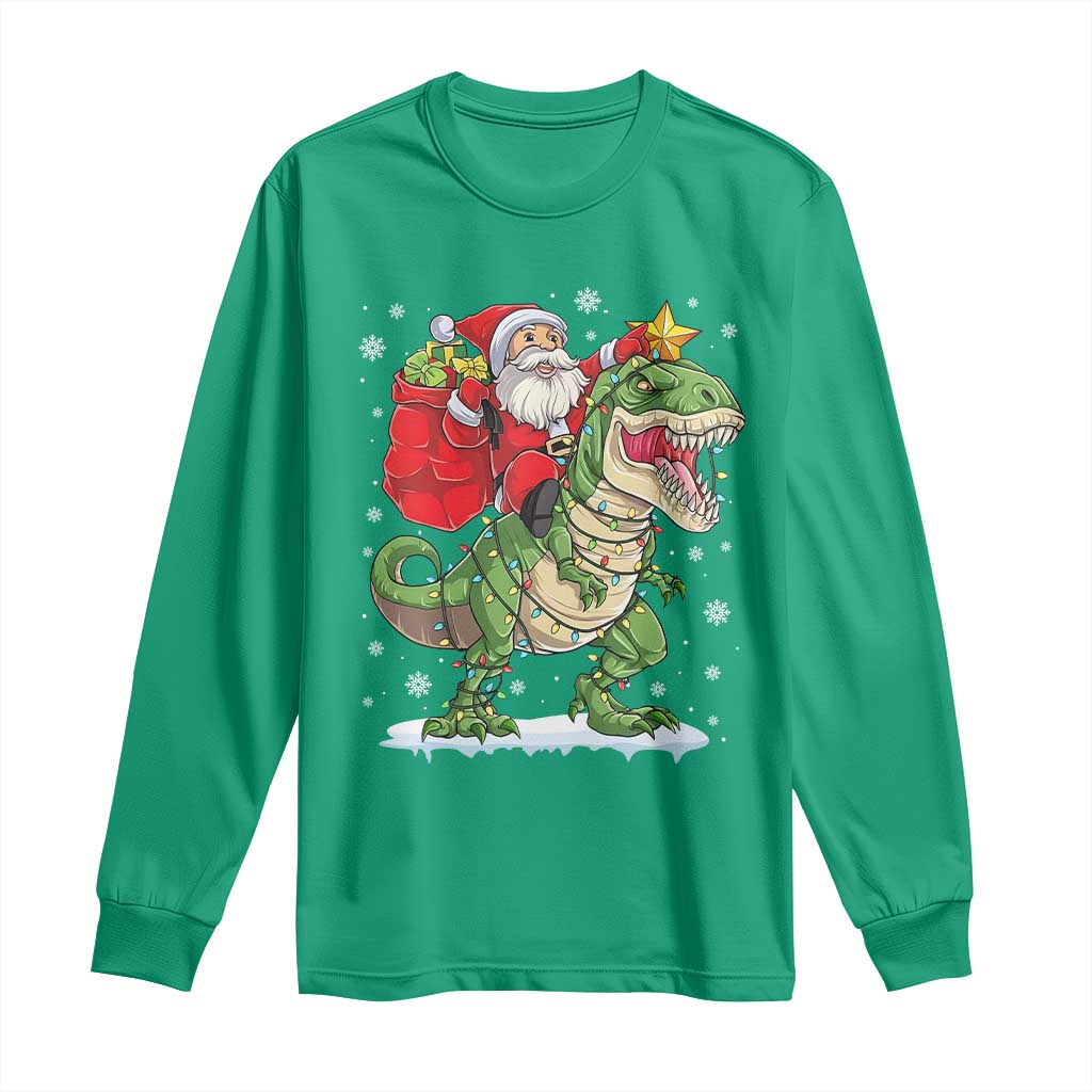 Funny Dinosaur Christmas Santa Claus Riding Dino Long Sleeve Shirt - Wonder Print Shop