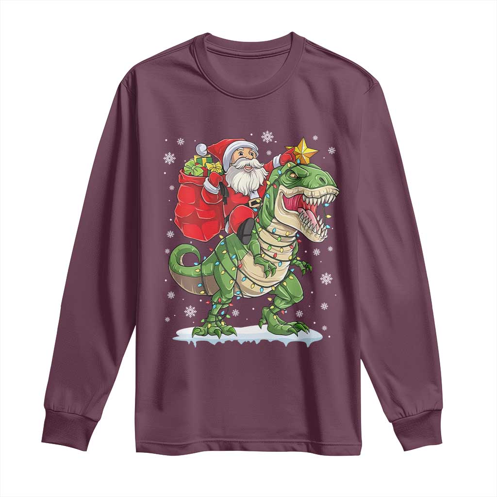 Funny Dinosaur Christmas Santa Claus Riding Dino Long Sleeve Shirt - Wonder Print Shop
