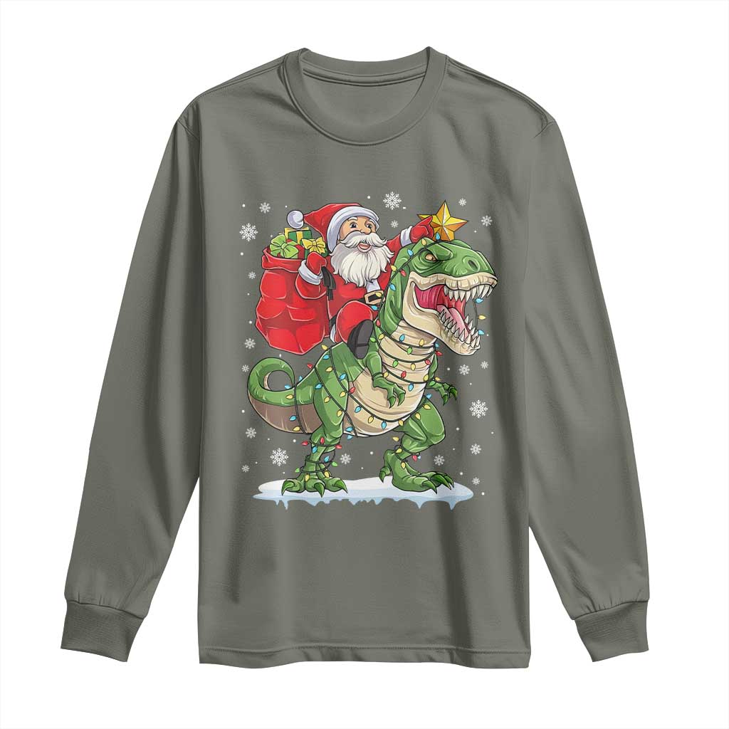 Funny Dinosaur Christmas Santa Claus Riding Dino Long Sleeve Shirt - Wonder Print Shop
