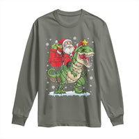 Funny Dinosaur Christmas Santa Claus Riding Dino Long Sleeve Shirt - Wonder Print Shop