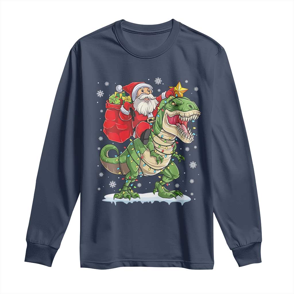 Funny Dinosaur Christmas Santa Claus Riding Dino Long Sleeve Shirt - Wonder Print Shop
