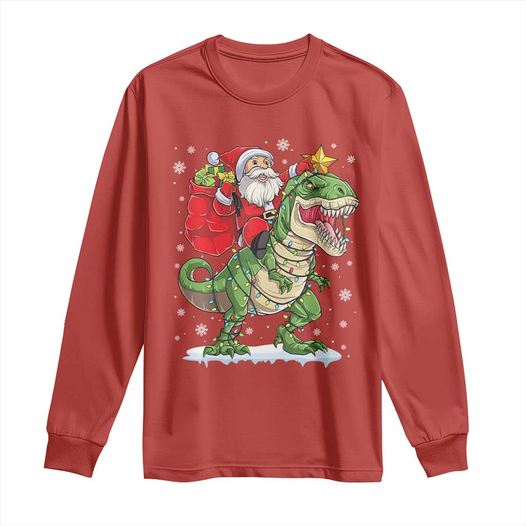 Funny Dinosaur Christmas Santa Claus Riding Dino Long Sleeve Shirt - Wonder Print Shop