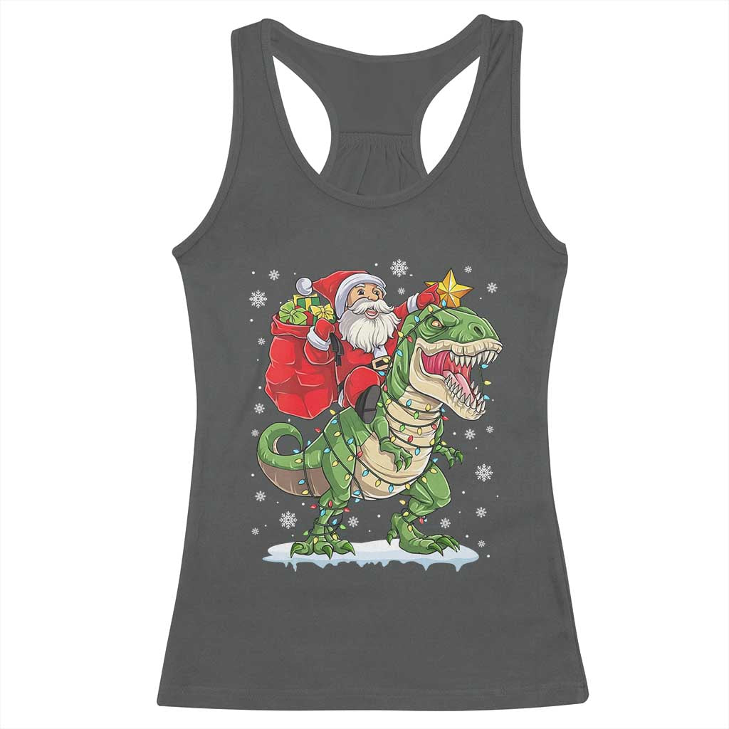 Funny Dinosaur Christmas Santa Claus Riding Dino Racerback Tank Top - Wonder Print Shop