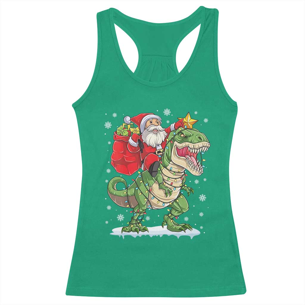 Funny Dinosaur Christmas Santa Claus Riding Dino Racerback Tank Top - Wonder Print Shop