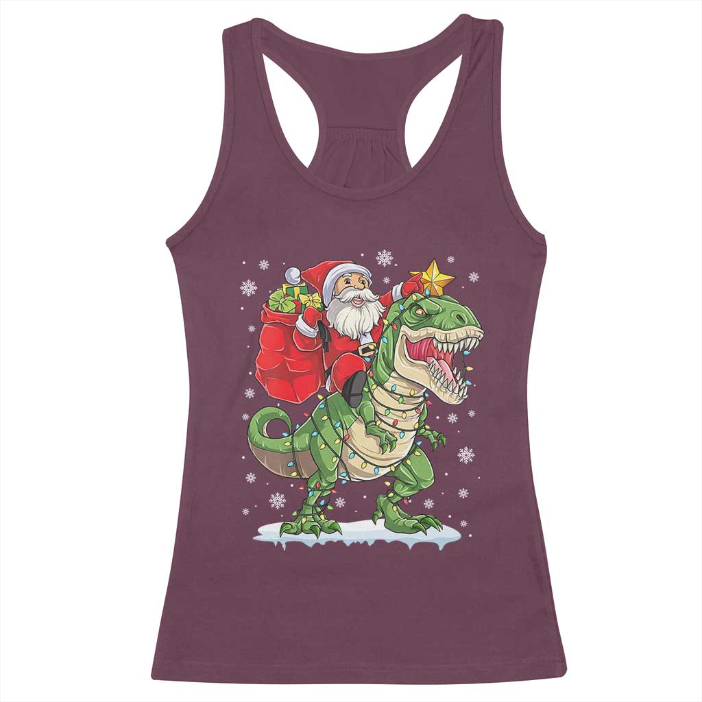 Funny Dinosaur Christmas Santa Claus Riding Dino Racerback Tank Top - Wonder Print Shop