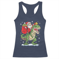 Funny Dinosaur Christmas Santa Claus Riding Dino Racerback Tank Top - Wonder Print Shop