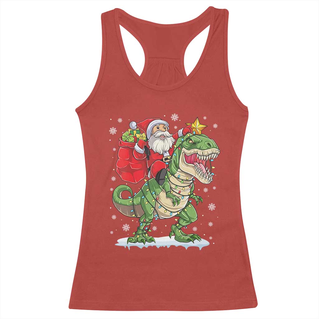 Funny Dinosaur Christmas Santa Claus Riding Dino Racerback Tank Top - Wonder Print Shop