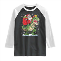 Funny Dinosaur Christmas Santa Claus Riding Dino Raglan Shirt - Wonder Print Shop