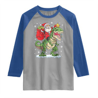 Funny Dinosaur Christmas Santa Claus Riding Dino Raglan Shirt - Wonder Print Shop