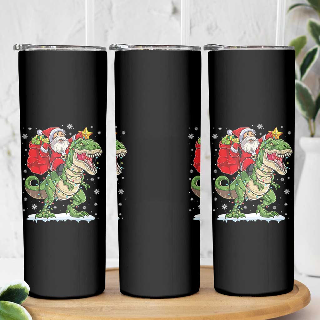 Funny Dinosaur Christmas Santa Claus Riding Dino Skinny Tumbler - Wonder Print Shop