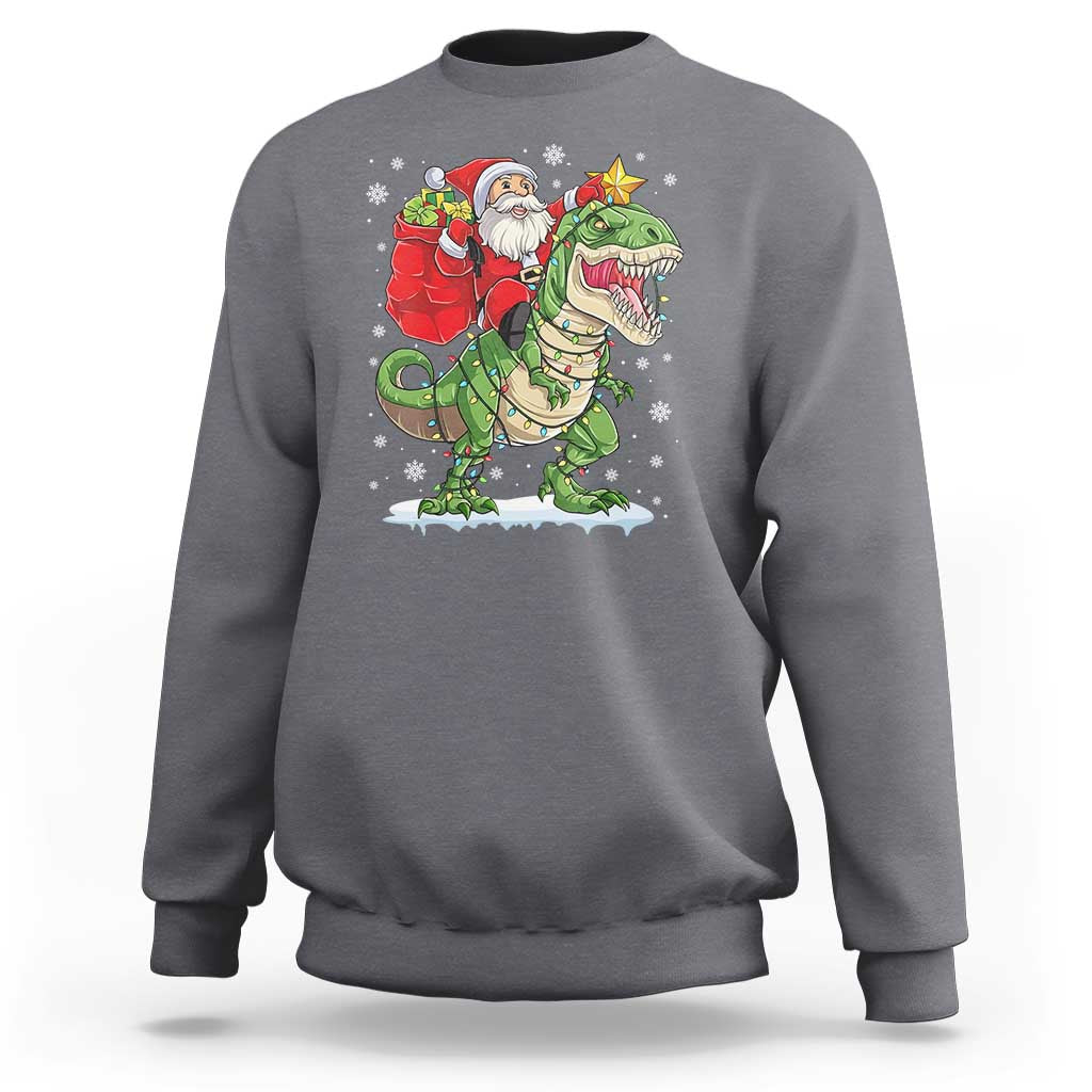 Funny Dinosaur Christmas Santa Claus Riding Dino Sweatshirt - Wonder Print Shop
