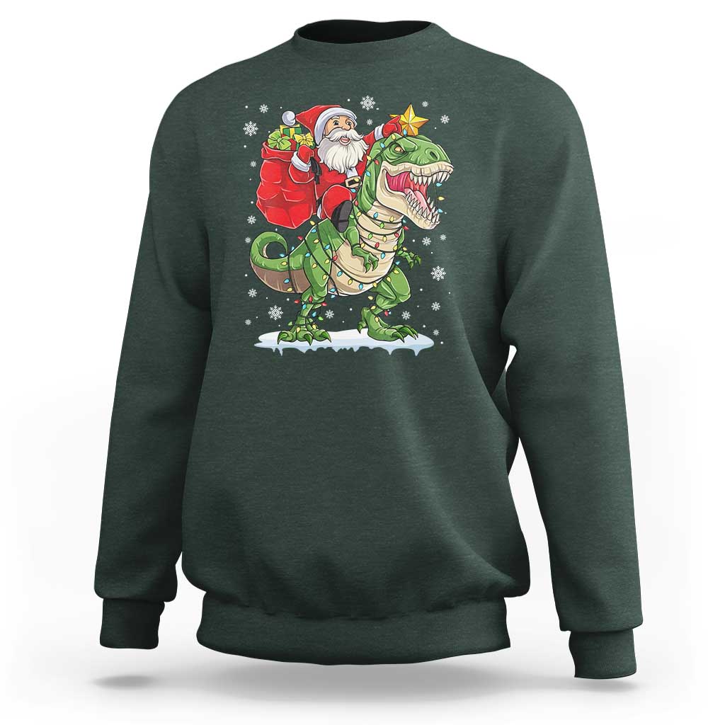 Funny Dinosaur Christmas Santa Claus Riding Dino Sweatshirt - Wonder Print Shop