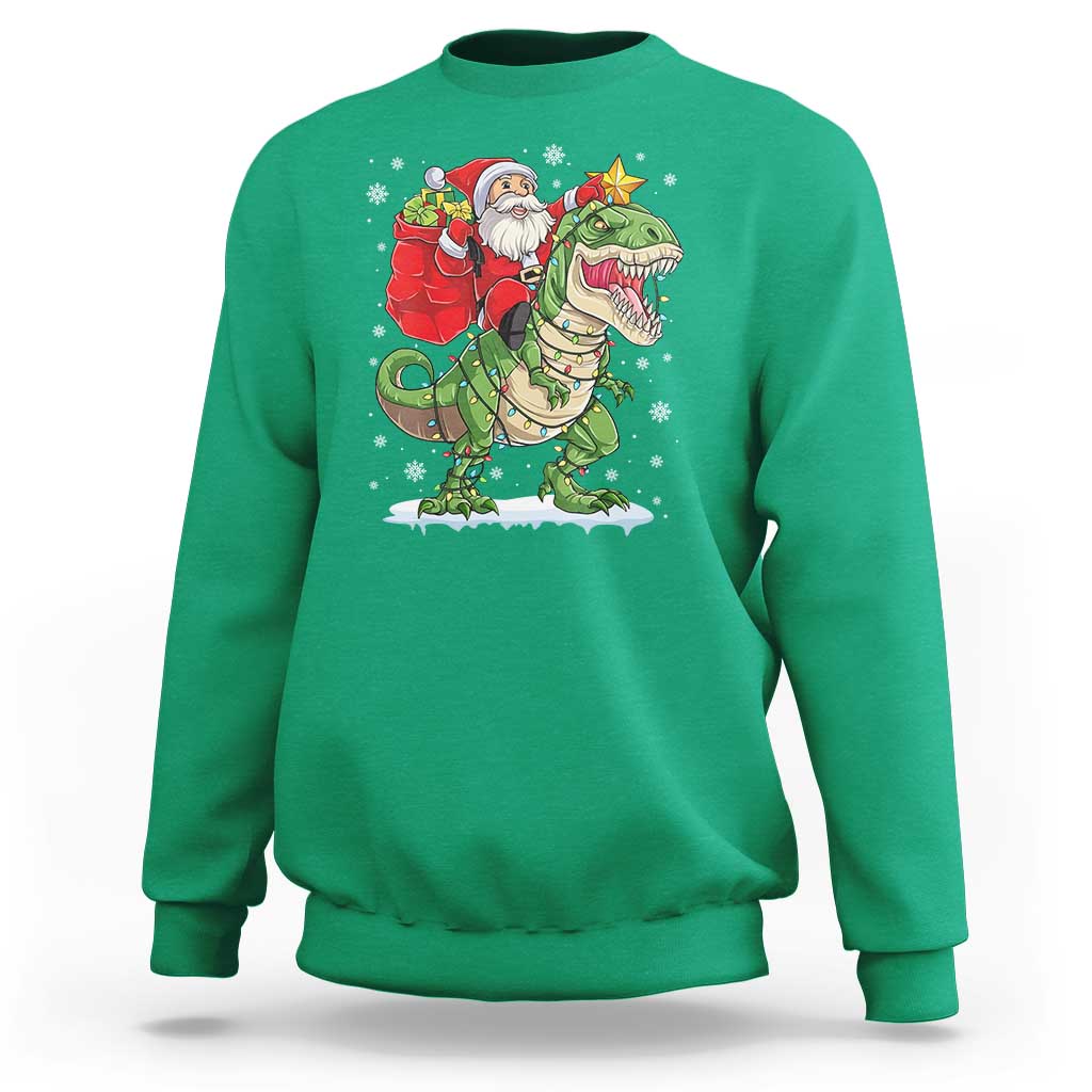Funny Dinosaur Christmas Santa Claus Riding Dino Sweatshirt - Wonder Print Shop