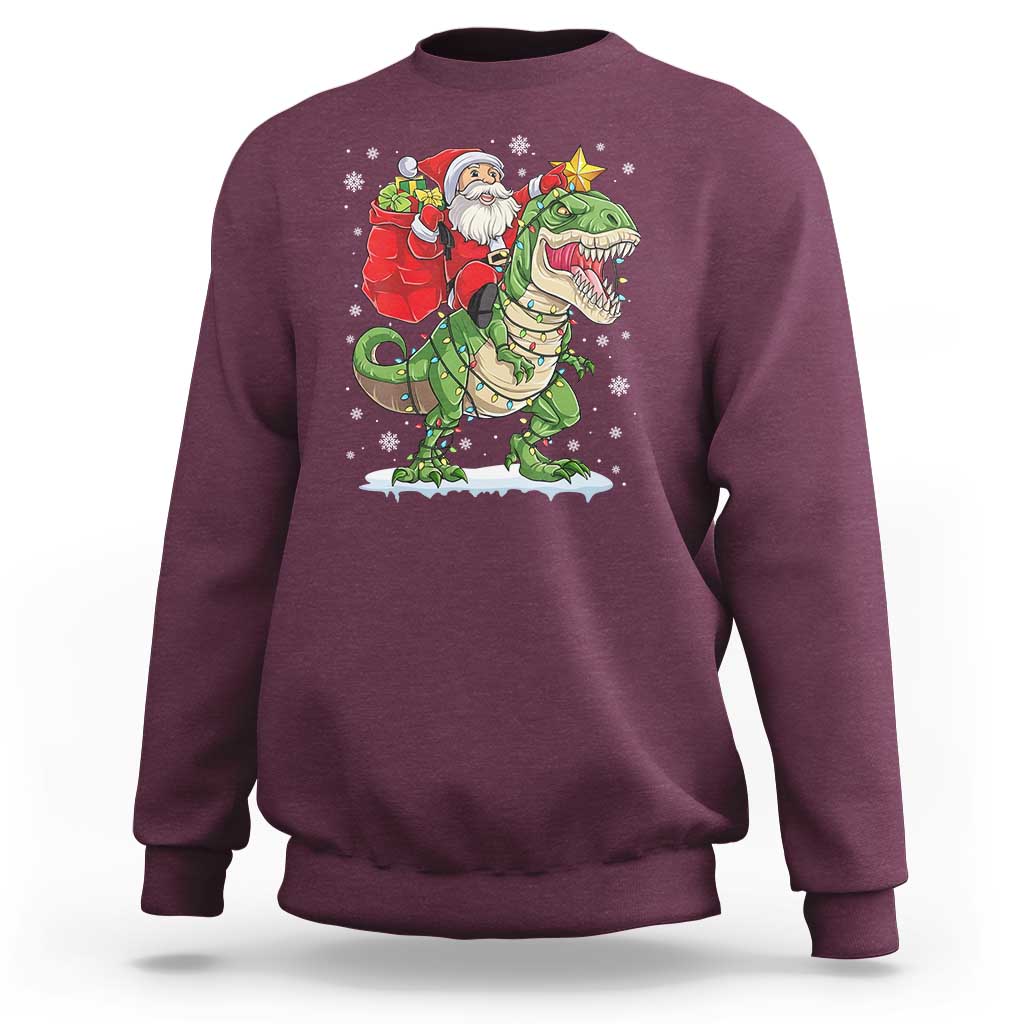 Funny Dinosaur Christmas Santa Claus Riding Dino Sweatshirt - Wonder Print Shop