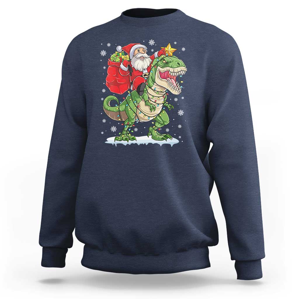 Funny Dinosaur Christmas Santa Claus Riding Dino Sweatshirt - Wonder Print Shop