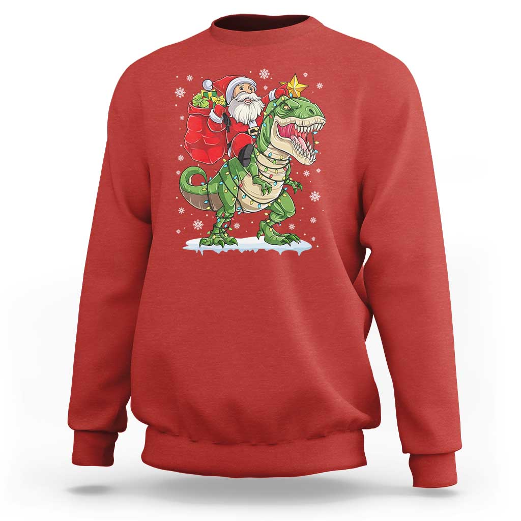 Funny Dinosaur Christmas Santa Claus Riding Dino Sweatshirt - Wonder Print Shop