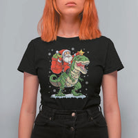 Funny Dinosaur Christmas Santa Claus Riding Dino T Shirt For Women - Wonder Print Shop