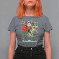 Funny Dinosaur Christmas Santa Claus Riding Dino T Shirt For Women - Wonder Print Shop