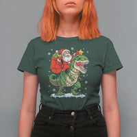 Funny Dinosaur Christmas Santa Claus Riding Dino T Shirt For Women - Wonder Print Shop