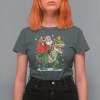 Funny Dinosaur Christmas Santa Claus Riding Dino T Shirt For Women - Wonder Print Shop