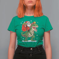 Funny Dinosaur Christmas Santa Claus Riding Dino T Shirt For Women - Wonder Print Shop