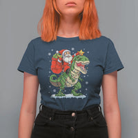 Funny Dinosaur Christmas Santa Claus Riding Dino T Shirt For Women - Wonder Print Shop