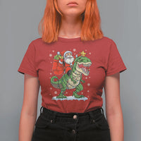 Funny Dinosaur Christmas Santa Claus Riding Dino T Shirt For Women - Wonder Print Shop