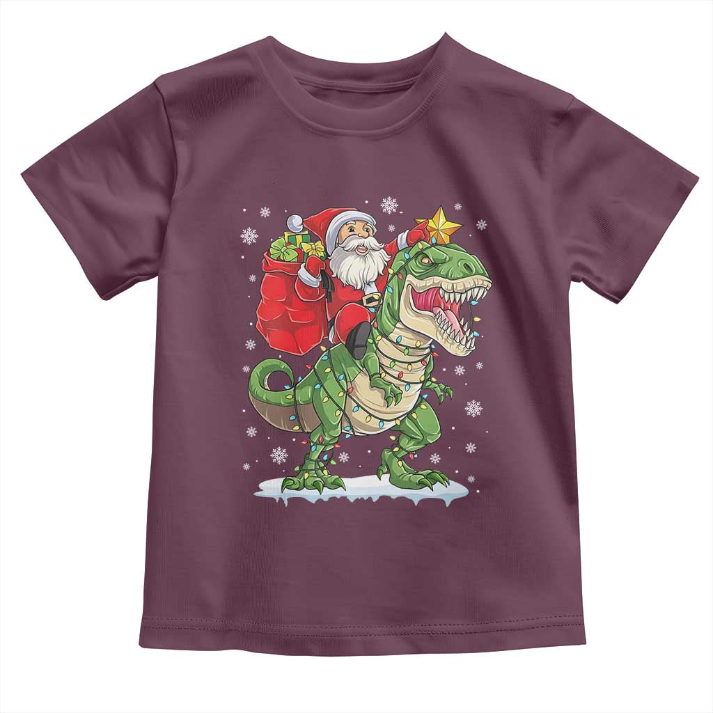 Funny Dinosaur Christmas Santa Claus Riding Dino Toddler T Shirt - Wonder Print Shop