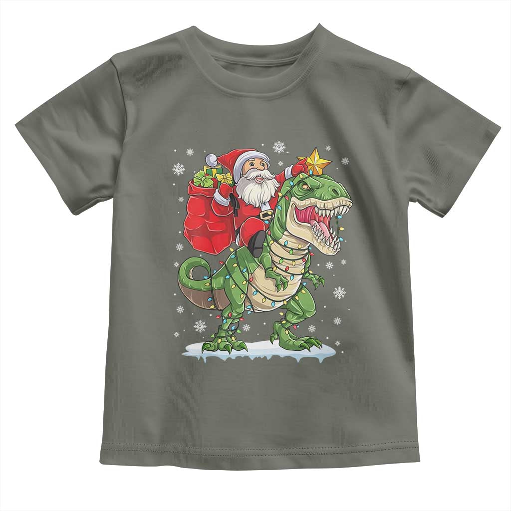 Funny Dinosaur Christmas Santa Claus Riding Dino Toddler T Shirt - Wonder Print Shop
