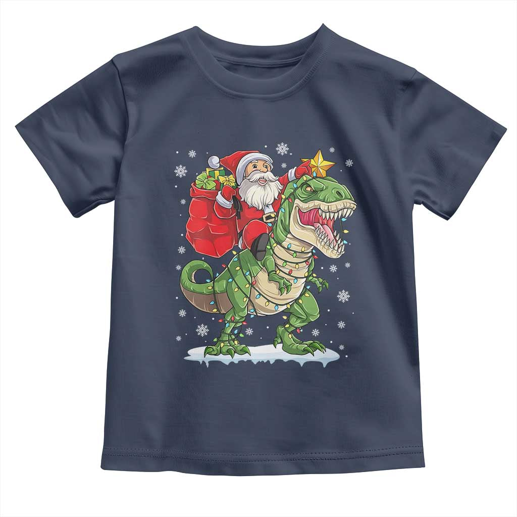 Funny Dinosaur Christmas Santa Claus Riding Dino Toddler T Shirt - Wonder Print Shop