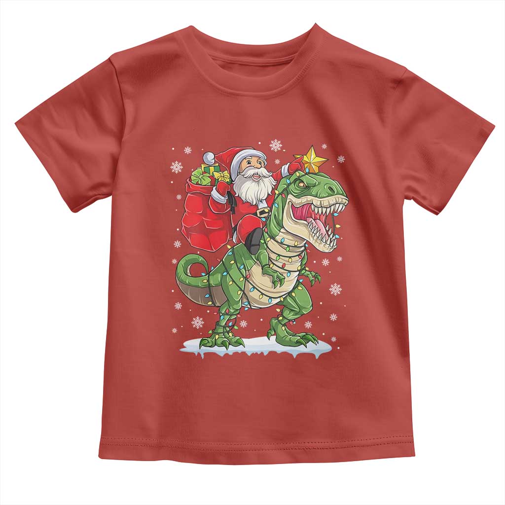 Funny Dinosaur Christmas Santa Claus Riding Dino Toddler T Shirt - Wonder Print Shop