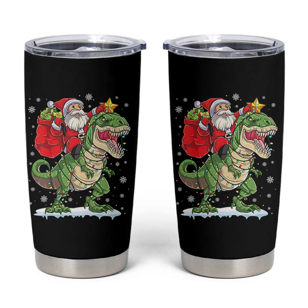 Funny Dinosaur Christmas Santa Claus Riding Dino Tumbler Cup - Wonder Print Shop