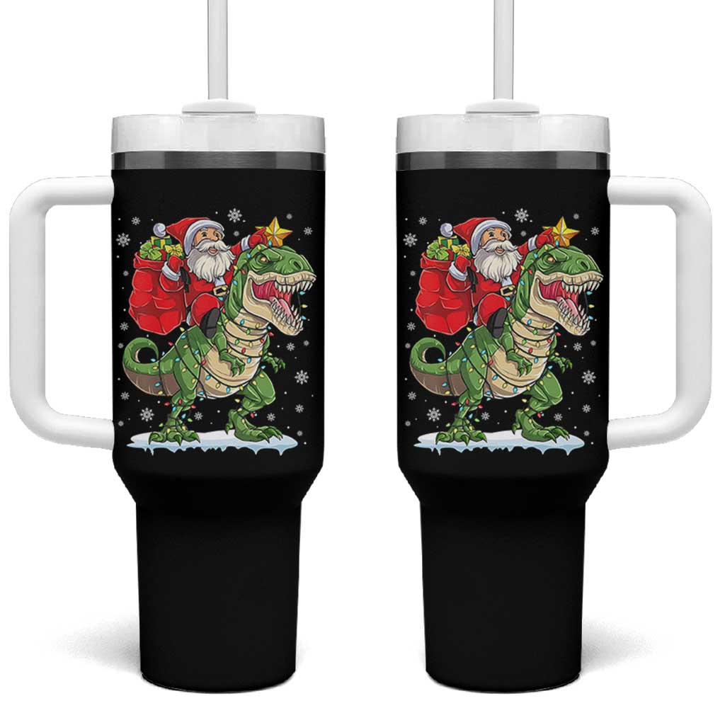 Funny Dinosaur Christmas Santa Claus Riding Dino Tumbler With Handle - Wonder Print Shop
