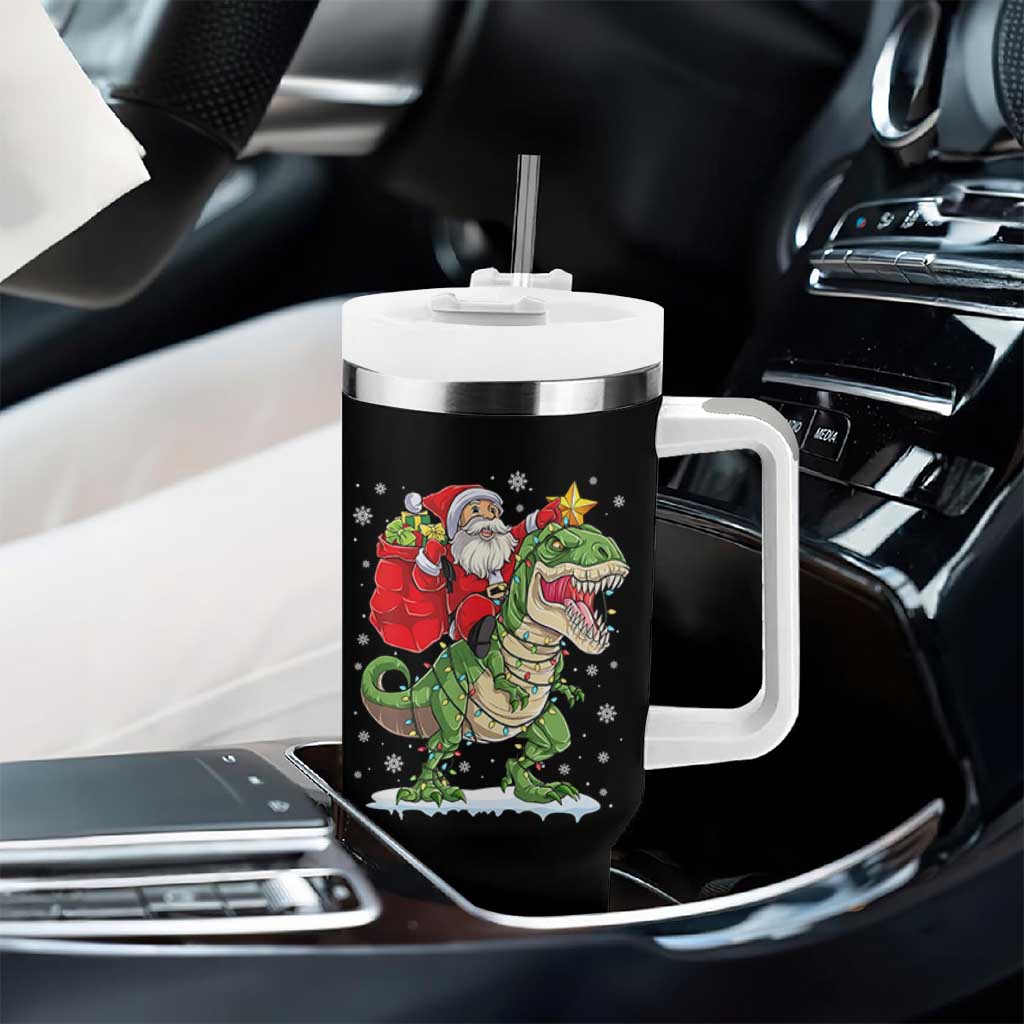 Funny Dinosaur Christmas Santa Claus Riding Dino Tumbler With Handle - Wonder Print Shop
