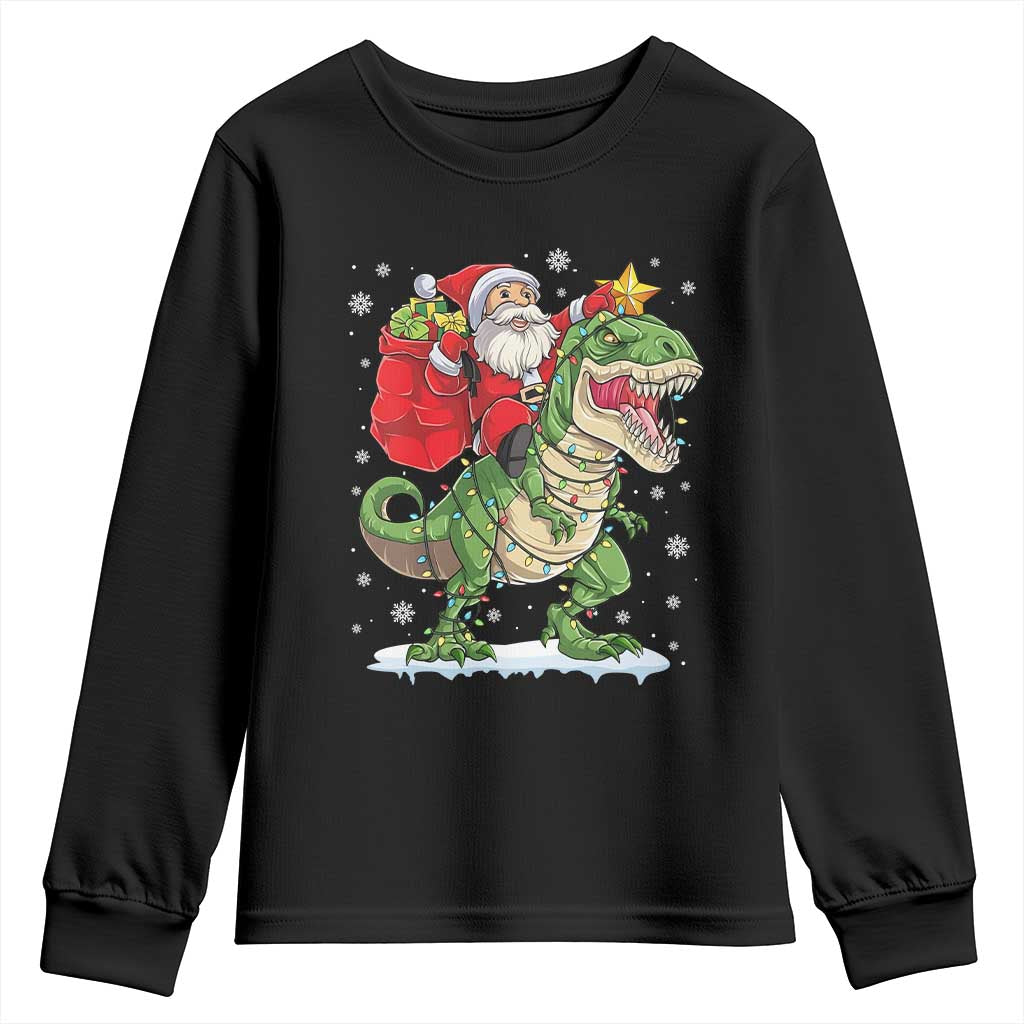 Funny Dinosaur Christmas Santa Claus Riding Dino Youth Sweatshirt - Wonder Print Shop