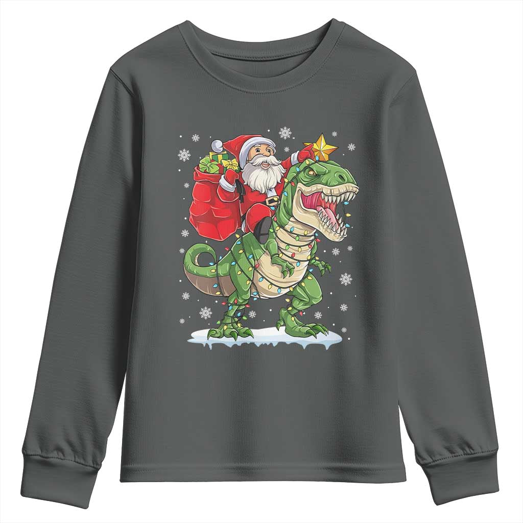Funny Dinosaur Christmas Santa Claus Riding Dino Youth Sweatshirt - Wonder Print Shop