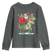 Funny Dinosaur Christmas Santa Claus Riding Dino Youth Sweatshirt - Wonder Print Shop