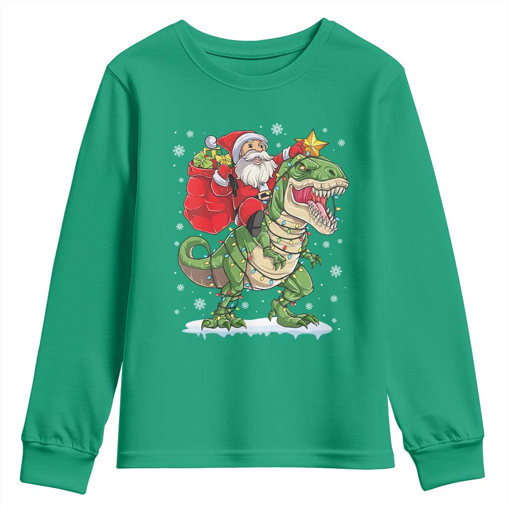 Funny Dinosaur Christmas Santa Claus Riding Dino Youth Sweatshirt - Wonder Print Shop