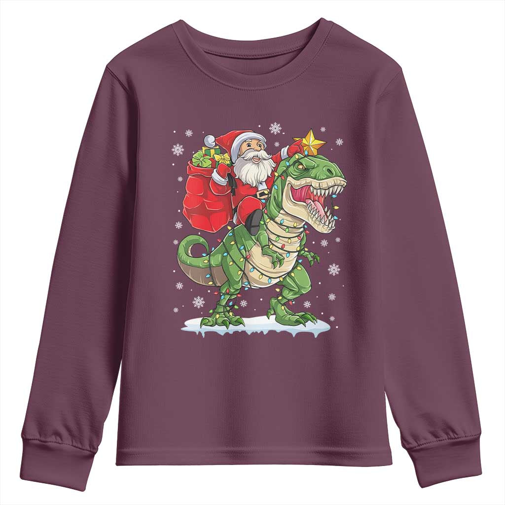 Funny Dinosaur Christmas Santa Claus Riding Dino Youth Sweatshirt - Wonder Print Shop