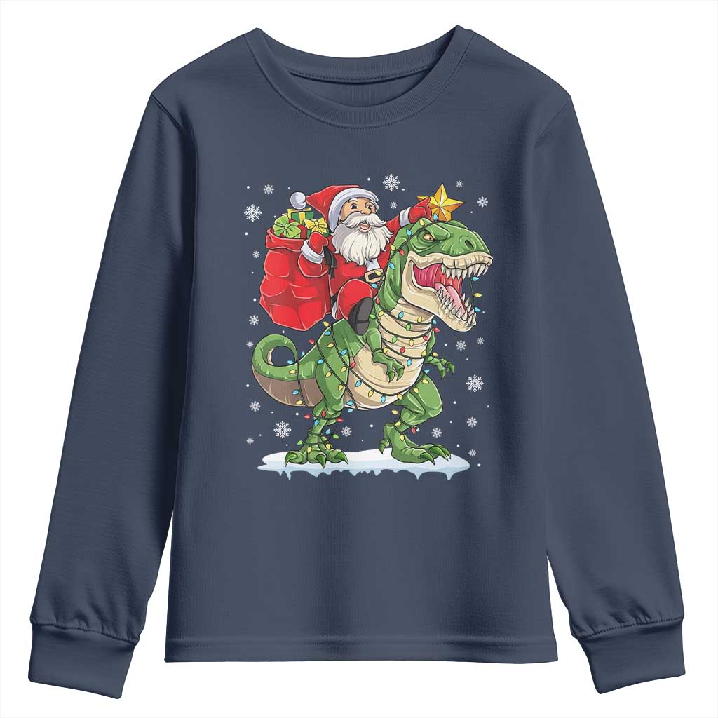 Funny Dinosaur Christmas Santa Claus Riding Dino Youth Sweatshirt - Wonder Print Shop