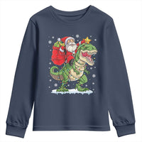 Funny Dinosaur Christmas Santa Claus Riding Dino Youth Sweatshirt - Wonder Print Shop